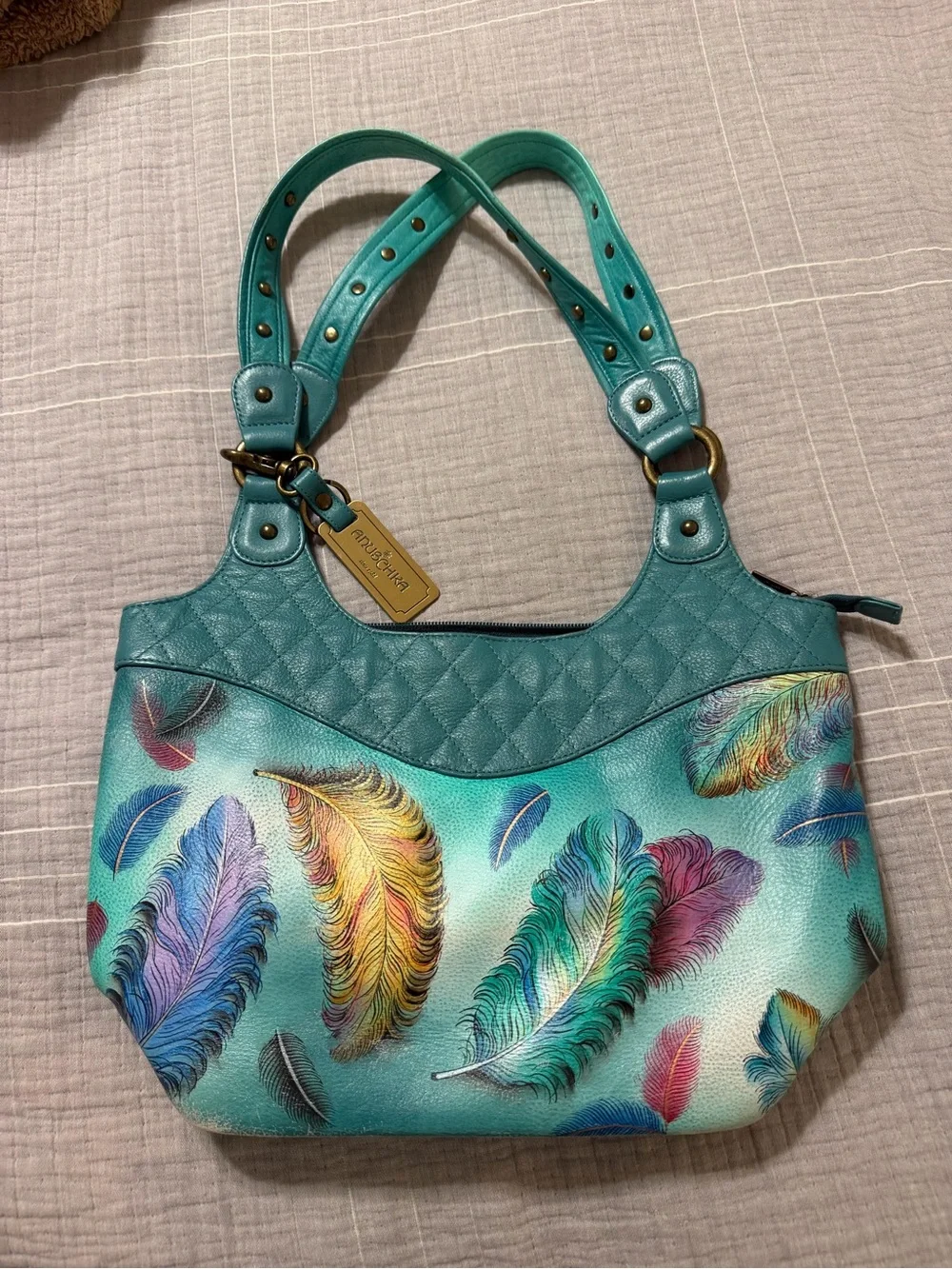 Anuschka Floating Feathers Hobo Shopper Bag